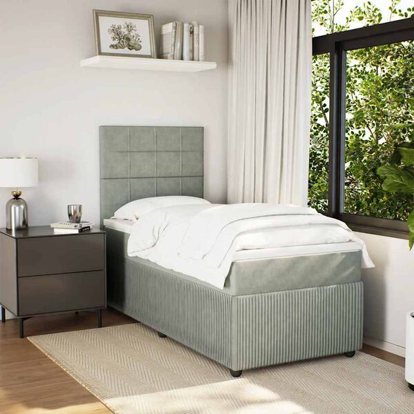 vidaXL Cama box spring con colch&oacute;n terciopelo gris claro 80x200 cm