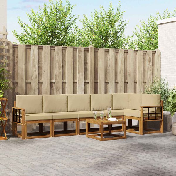 vidaXL Conjunto de sof&aacute;s de exterior con coj&iacute;n 7 pcs Natural y Beige