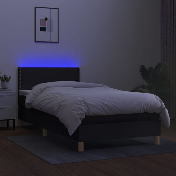 vidaXL Cama box spring con colch&oacute;n LED tela negro 90x200 cm