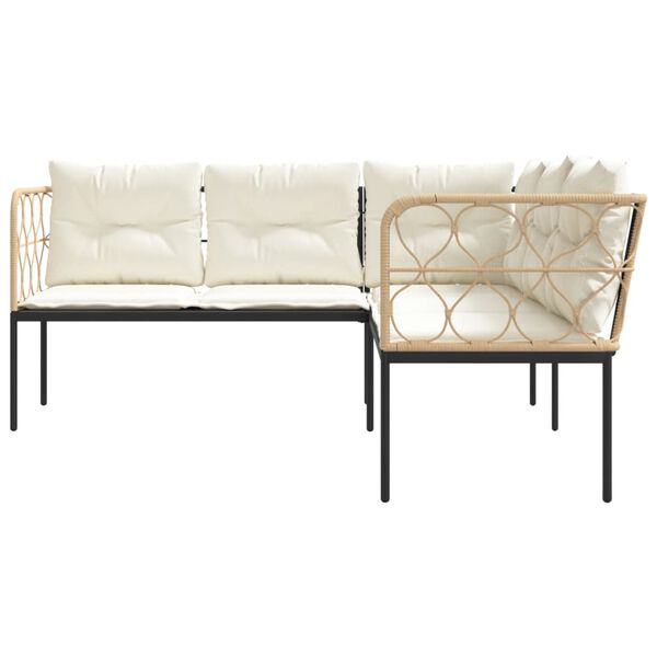 vidaXL Sofá de jardín con cojines forma de L acero y textileno negro