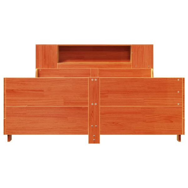 vidaXL Cama sin colch&oacute;n madera maciza de pino marr&oacute;n cera 140x190 cm