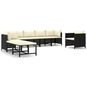 vidaXL Set de muebles de jard&iacute;n 8 pzas y cojines rat&aacute;n sint&eacute;tico negro