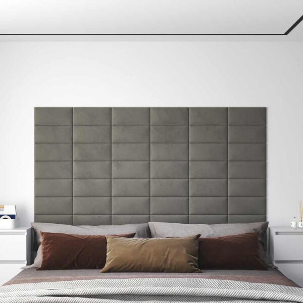 vidaXL Paneles de pared 12 uds terciopelo gris claro 30x15 cm 0,54 m²