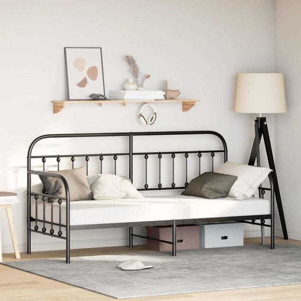 vidaXL Estructura de cama de d&iacute;a con cabecera Negro 75 x 190 cm Acero