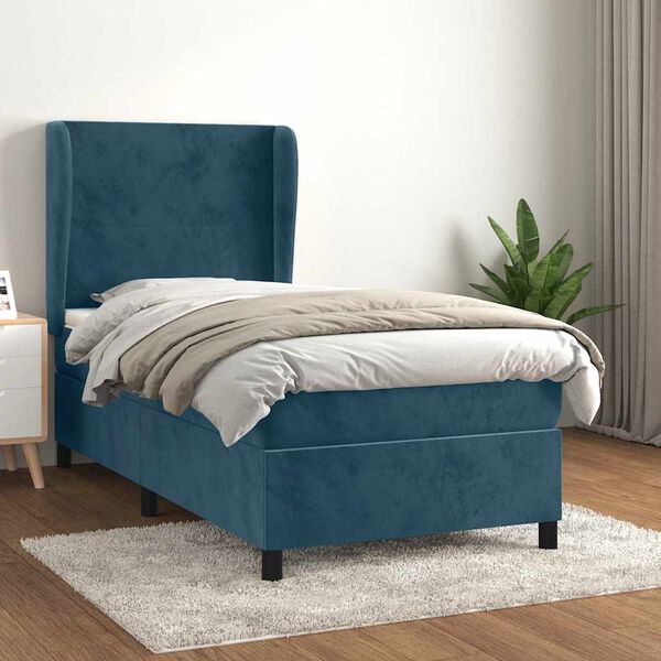 vidaXL Cama box spring con colch&oacute;n terciopelo azul oscuro 80x200 cm