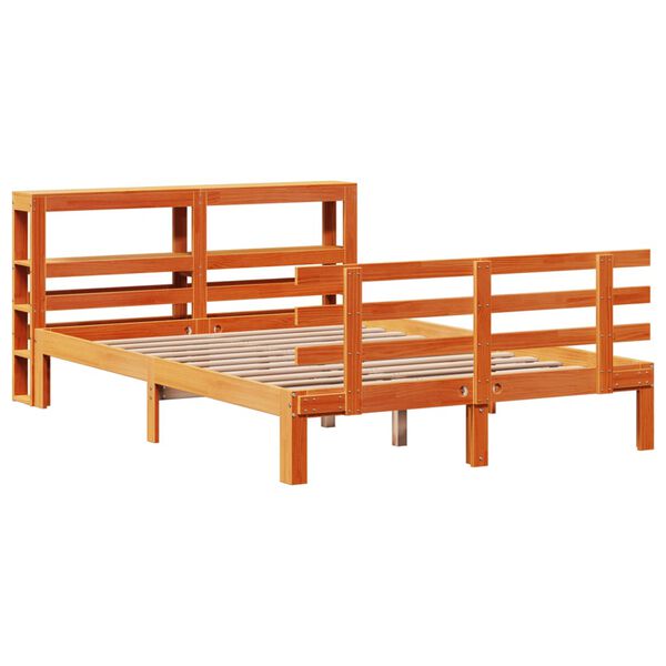 vidaXL Estructura cama con cabecero madera pino marr&oacute;n cera 150x200 cm