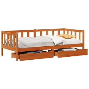 vidaXL Sof&aacute; cama con cabecera 3 pcs Marr&oacute;n cera Madera de Pino Macizo
