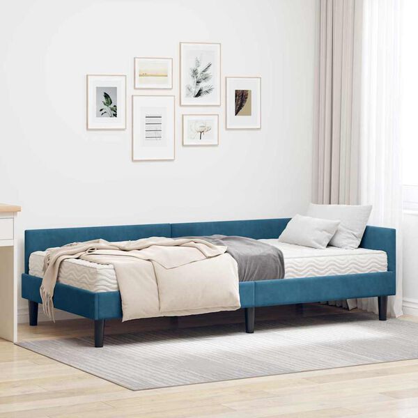 vidaXL Estructura de Cama Esquina con Colch&oacute;n 2 pcs Azul Terciopelo