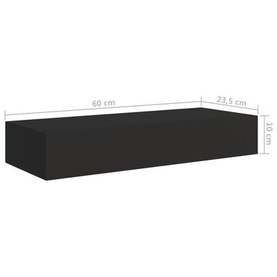 vidaXL Estantes de pared con cajón 2 uds MDF negro 60x23,5x10 cm