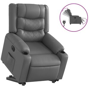 vidaXL Sill&oacute;n reclinable elevable el&eacute;ctrico de cuero sint&eacute;tico gris