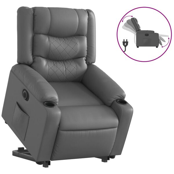 vidaXL Sill&oacute;n reclinable elevable el&eacute;ctrico de cuero sint&eacute;tico gris