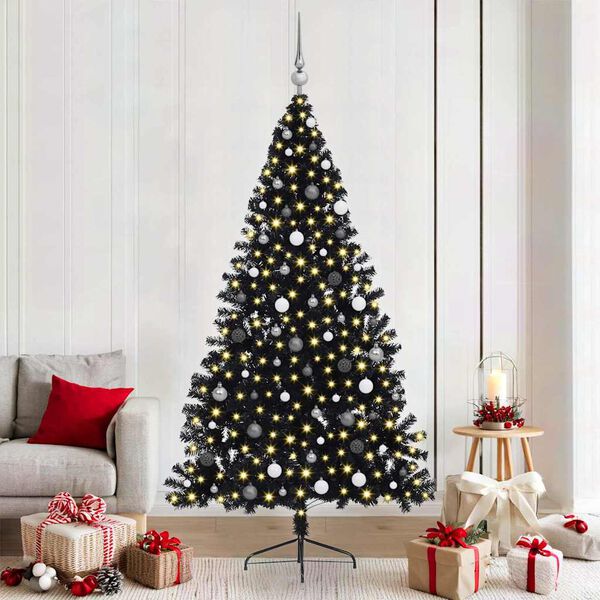 vidaXL &Aacute;rbol de Navidad Artificial Preiluminado Negro 210 cm PVC