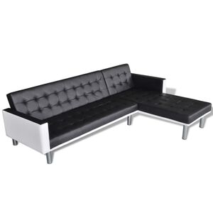 vidaXL Sof&aacute; cama en forma de L cuero sint&eacute;tico negro