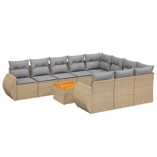 vidaXL Set de sof&aacute;s de jard&iacute;n 11pzas con cojines rat&aacute;n sint&eacute;tico beige
