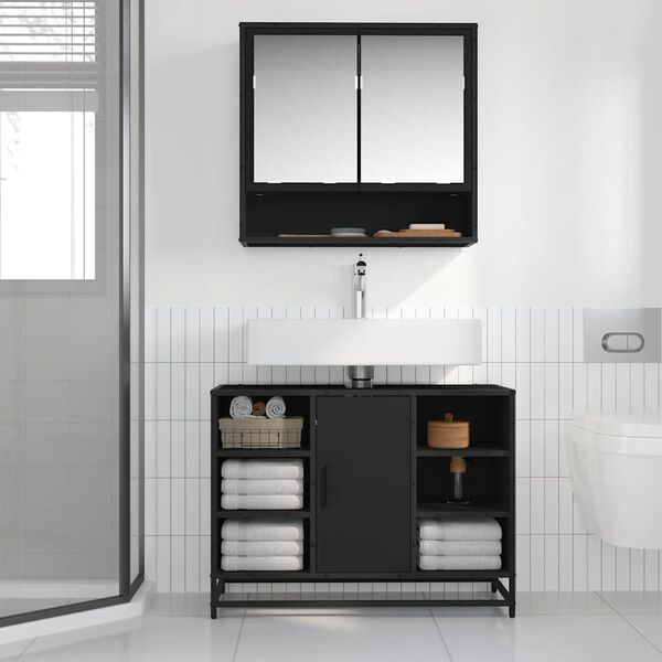 vidaXL Armario de lavabo de ba&ntilde;o madera ingenier&iacute;a negro 80x33x60 cm