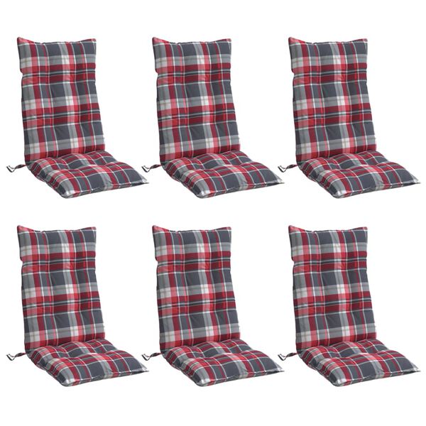 vidaXL Cojines para silla respaldo alto 6 uds tela Oxford cuadros rojo