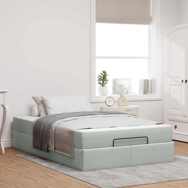 vidaXL Estructura de cama con colch&oacute;n 2 pcs Gris claro Terciopelo