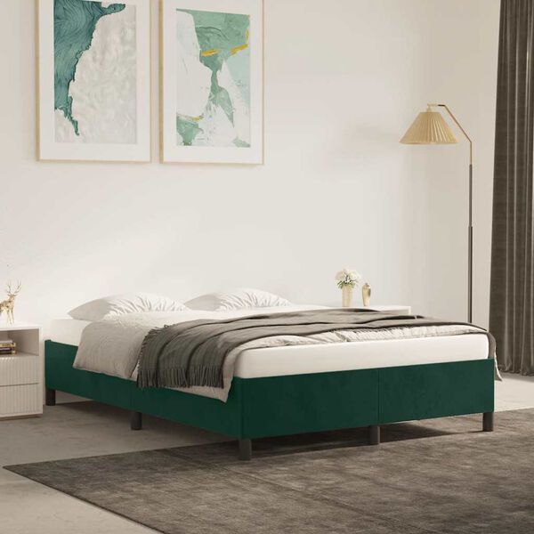 vidaXL Estructura cama sin colch&oacute;n terciopelo verde oscuro 140x200 cm