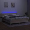 vidaXL Cama box spring con colch&oacute;n y LED tela crema 180x200 cm