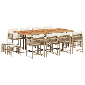 vidaXL Set comedor de jard&iacute;n con cojines 13 pzas rat&aacute;n sint&eacute;tico beige