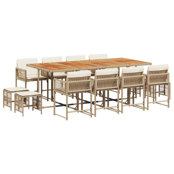 vidaXL Set comedor de jard&iacute;n con cojines 13 pzas rat&aacute;n sint&eacute;tico beige