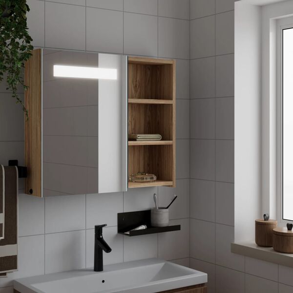 vidaXL Mueble de ba&ntilde;o con espejo y luz LED roble 60x13x52 cm