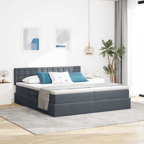 vidaXL Cama con tira de luces LED Gris oscuro 200 x 200 cm Terciopelo