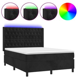 vidaXL Cama box spring colch&oacute;n y LED terciopelo negro 140x190 cm