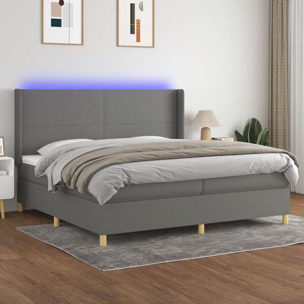 vidaXL Cama box spring colch&oacute;n y luces LED tela gris claro 200x200 cm