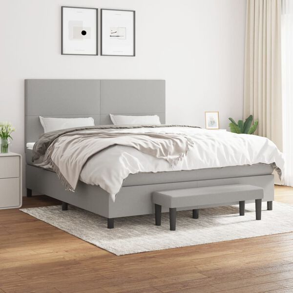 vidaXL Cama box spring con colch&oacute;n tela gris claro 180x200 cm