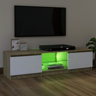 vidaXL Mueble de TV con luces LED blanco y roble Sonoma 120x30x35,5 cm