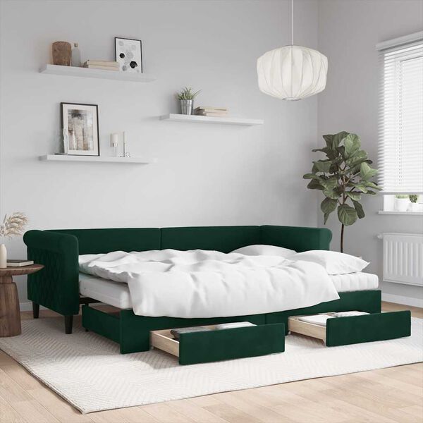 vidaXL Sof&aacute; cama nido con cajones terciopelo verde oscuro 80x200 cm