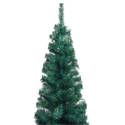 vidaXL Árbol de Navidad delgado con luces y soporte PVC verde 210 cm