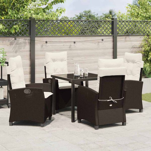 vidaXL Conjunto de Comedor de Jard&iacute;n 5 pcs Marr&oacute;n rat&aacute;n sint&eacute;tico