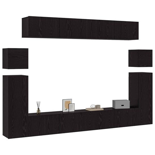 vidaXL Conjunto de mueble de TV 8 pcs Roble Negro Madera de ingenier&iacute;a