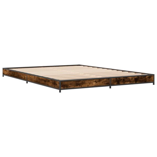 vidaXL Estructura cama madera ingenier&iacute;a metal roble ahumado 120x200cm