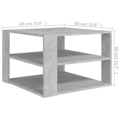 vidaXL Mesa de centro madera contrachapada gris hormigón 60x60x40 cm