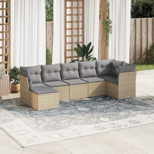 vidaXL Set sof&aacute;s de jard&iacute;n 7 piezas y cojines rat&aacute;n sint&eacute;tico beige