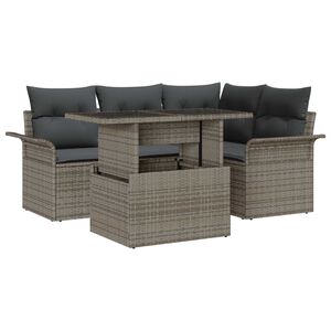 vidaXL Conjunto de sof&aacute; de jard&iacute;n con coj&iacute;n 5 pcs Gris Polirat&aacute;n
