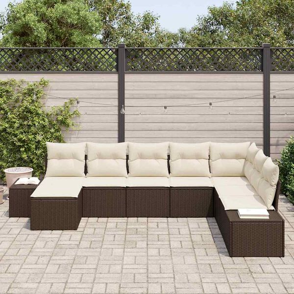 vidaXL Conjunto de sofá de jardín 8 pcs Marrón y crema ratán sintético