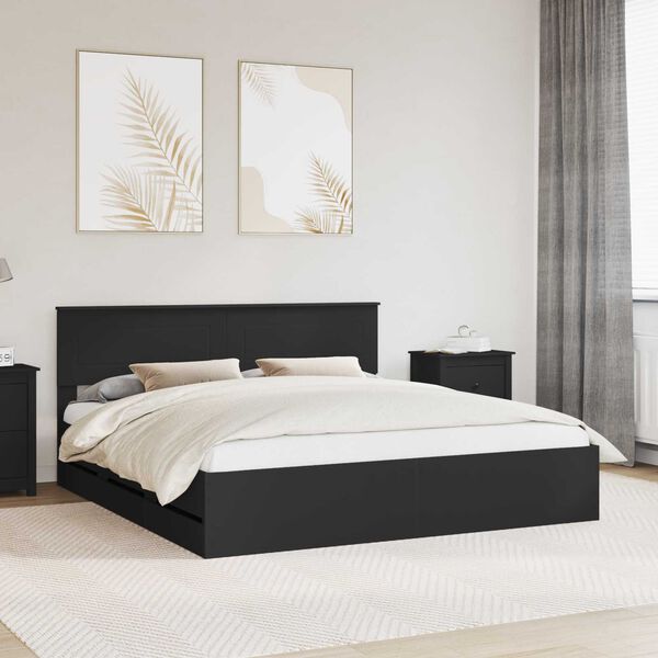 vidaXL Estructura de cama Negro 200 x 200 cm Madera Ingenieril