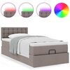 vidaXL Cama otomana con colch&oacute;n y luces LED tela gris taup&eacute; 90x200 cm