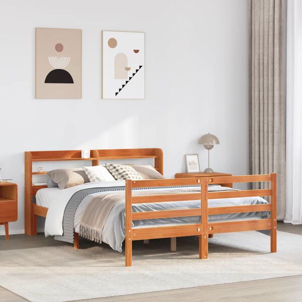 vidaXL Estructura de cama sin colch&oacute;n madera maciza marr&oacute;n 120x190 cm