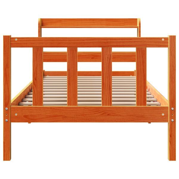vidaXL Estructura cama con cabecero madera pino marrón cera 75x190 cm