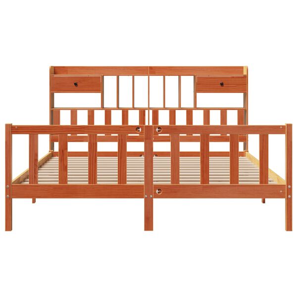 vidaXL Cama con estantería sin colchón madera maciza marrón 200x200 cm