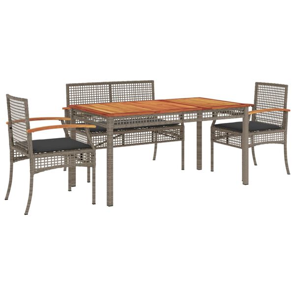 vidaXL Set comedor de jard&iacute;n 5 piezas con cojines rat&aacute;n sint&eacute;tico gris