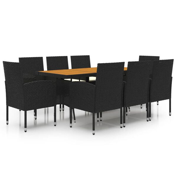 vidaXL Juego de comedor de jardín 9 piezas ratán sintético negro