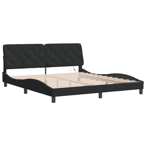 vidaXL Estructura de cama con LED sin colch&oacute;n terciopelo negro 180x200 cm