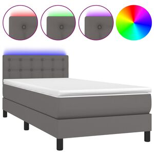 vidaXL Cama box spring y colch&oacute;n LED cuero sint&eacute;tico gris 80x200 cm