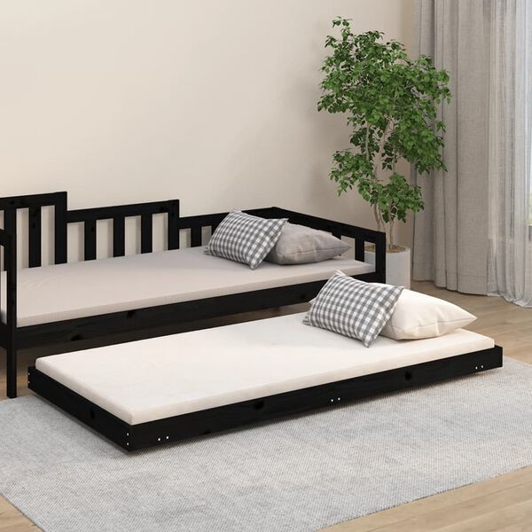 vidaXL Estructura de cama madera maciza de pino negro 75x190 cm